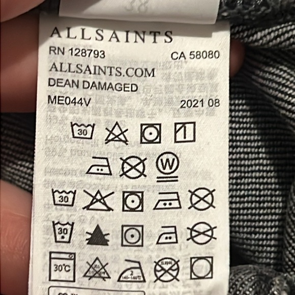 ALLSAINTS Dean Damaged Slim Fit Cropped Jeans in Washed Black Size 38 - Picture 12 of 13